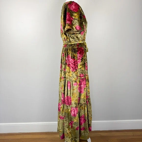 Anthropologie Velvet Somerset Maxi Dress Green and Pink Floral Size Medium - Picture 8 of 15